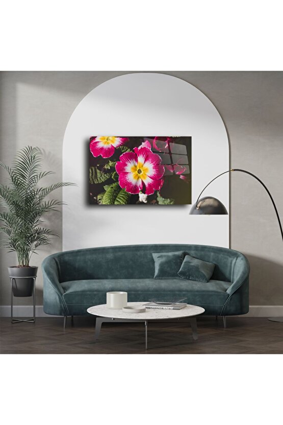 Cam Üzerine Pembe Sarı Çiçek Tablosu