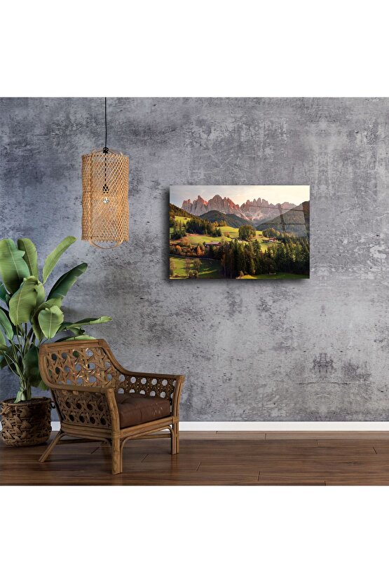 Alp Günbatımı Dağ Manzaralı Cam Duvar Tablosu