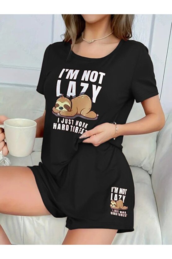 Edolika Kadın Kısa Kollu Bisiklet Yaka Baskılı Viskon Bluz Ve şort Ikili Takım