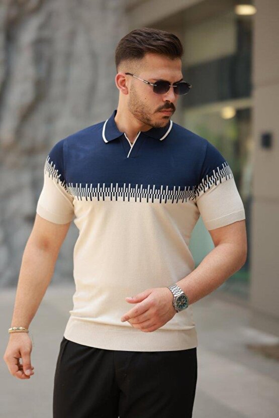 Erkek Hemşire Yaka çift Renk Kısa Kollu Tişört