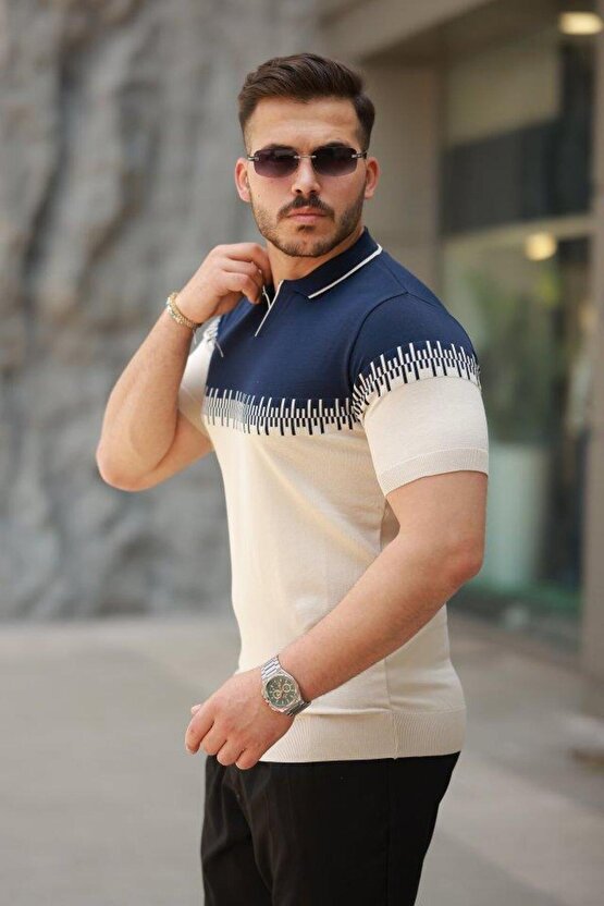 Erkek Hemşire Yaka çift Renk Kısa Kollu Tişört