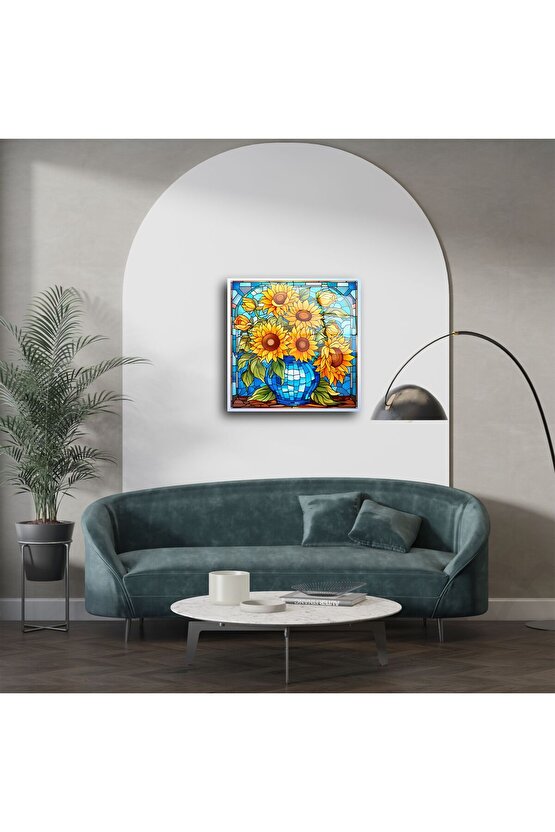 Renkli Ayçiçekli Cam Tablo