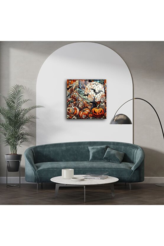 El Yapımı Renkli Vitray Balkabağı Duvar Sanatı