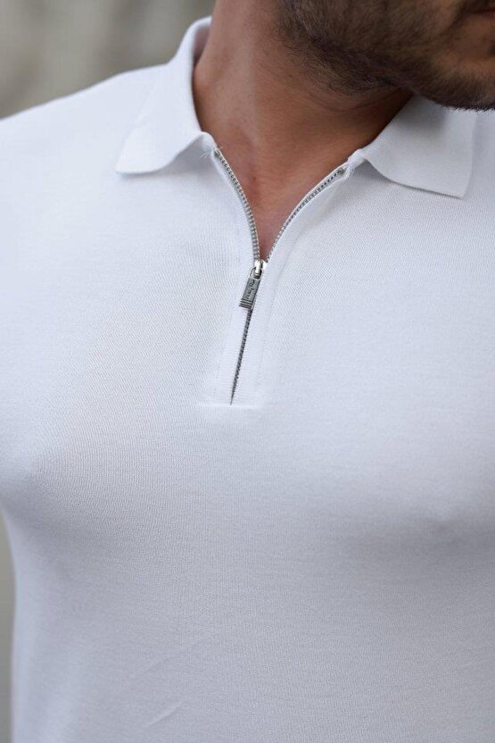 Erkek Fermuar Yakalı Kısa Kollu Tişört