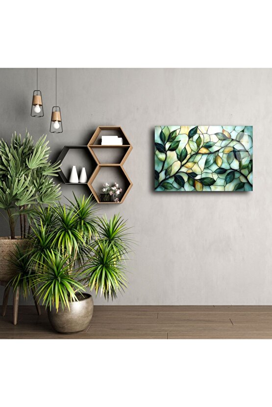 Zümrüt Yeşili Yapraklı Vitray Panel