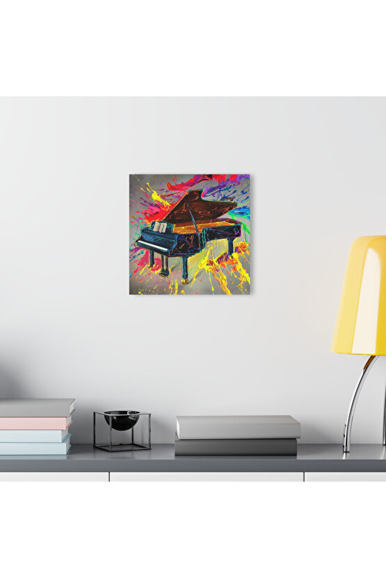 Sulu Boya Efektli Piyano Cam Tablo Duvar Dekoru