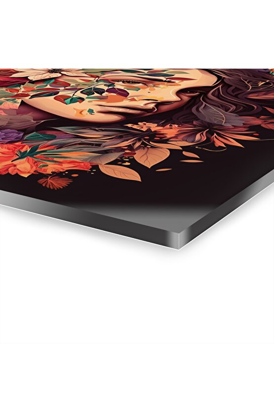 Çiçekli Kız Cam Tablo Duvar Dekoru model 1