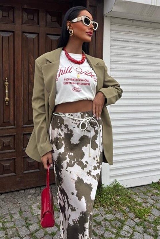 İnce Deri Kemerli Chanel Saten Etek 4050