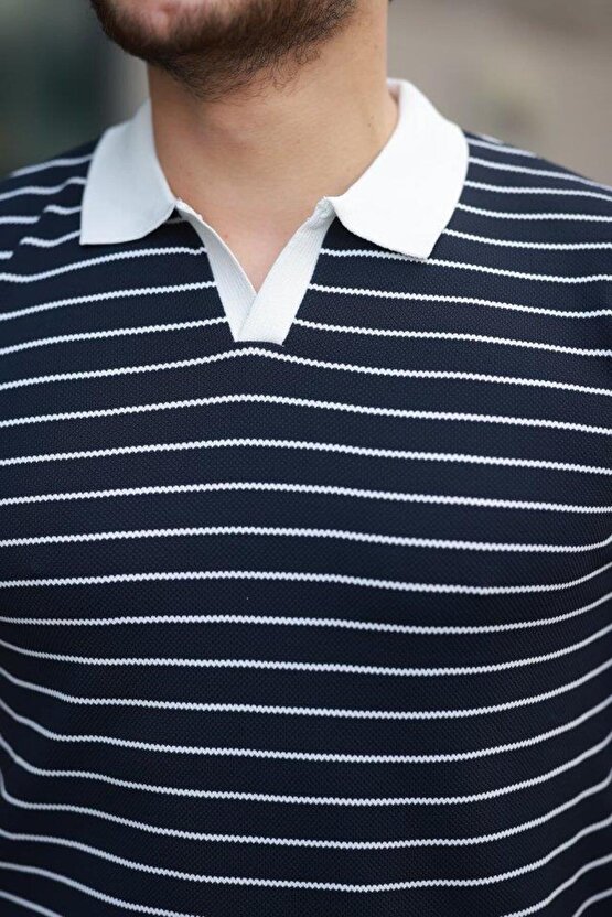 Erkek Kısa Kollu çizgi Desenli örme Kumaş Tshirt