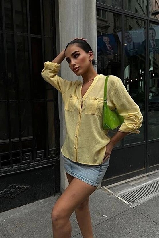 Poulina Flamlı Keten Gömlek 3257-08