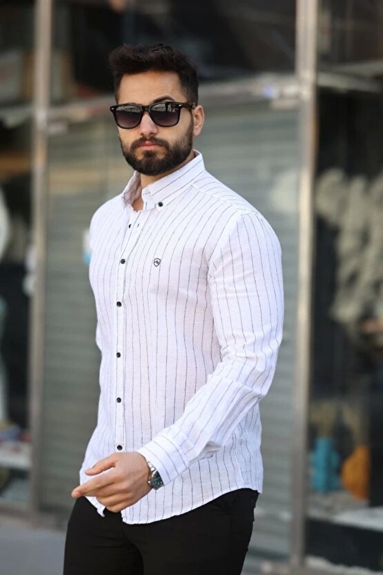 Erkek Pamuklu Çizgi Desenli Gömlek