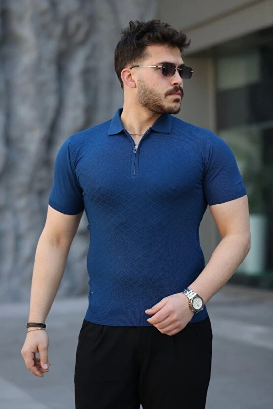 Erkek Viskon Kumaş Polo Yaka Desenli Tişört