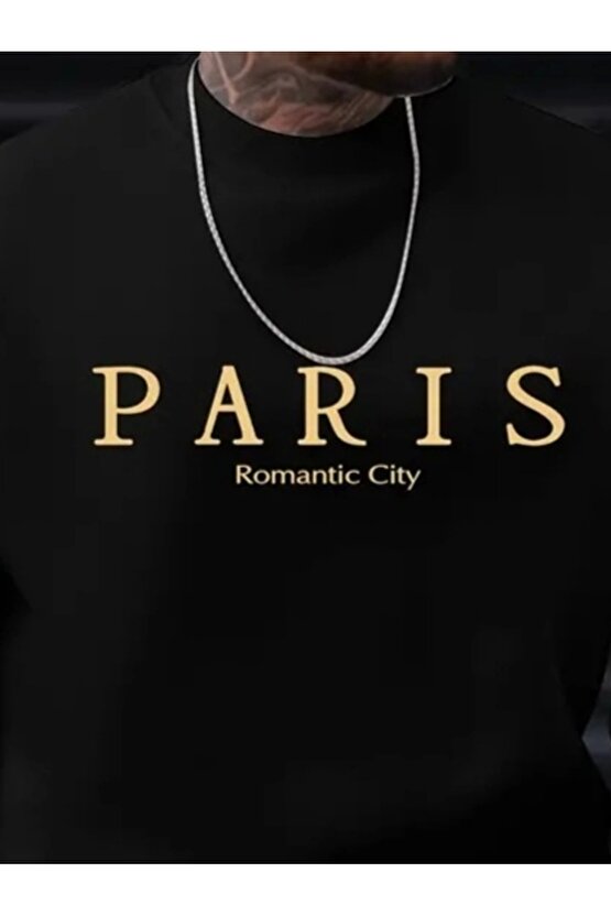 Erkek Uzun Kollu Bisiklet Yaka Paris Yazılı Iki Iplik Bluz