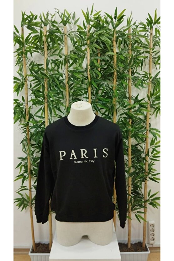 Erkek Uzun Kollu Bisiklet Yaka Paris Yazılı Iki Iplik Bluz