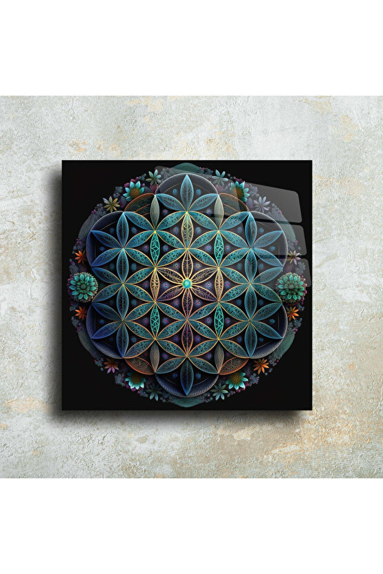 Sri Yantra Yoga Meditasyon Yaşam Çiçeği Cam Tablo Duvar Dekoru 2