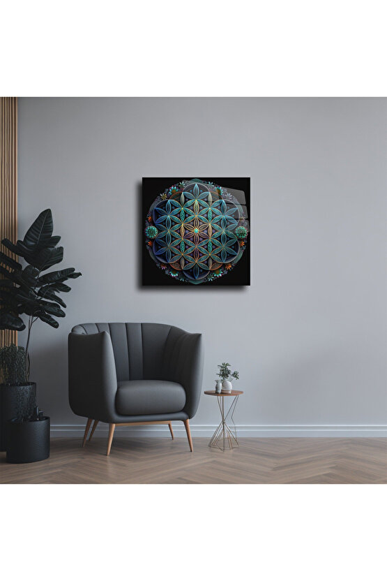 Sri Yantra Yoga Meditasyon Yaşam Çiçeği Cam Tablo Duvar Dekoru 2