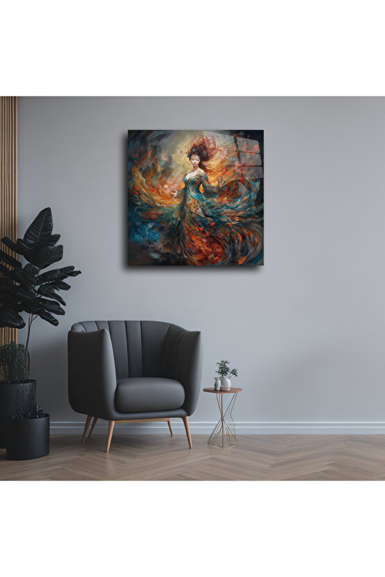 Kadın Melek Cam Tablo Duvar Dekoru