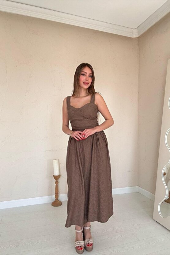 MODAVERA Vizon Yanları Büzgülü Göğüs Kuplu Elbise