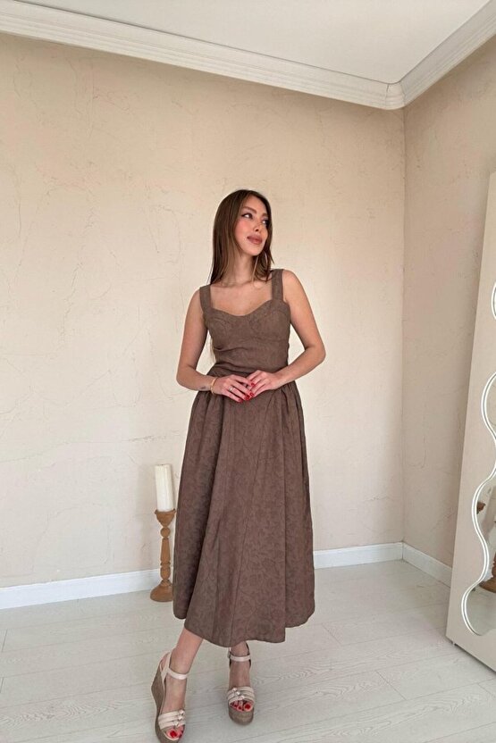 MODAVERA Vizon Yanları Büzgülü Göğüs Kuplu Elbise