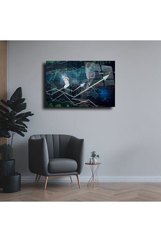 Borsa Hisse Coin Mum ve Grafikleri Cam Tablo Duvar Dekoru 9