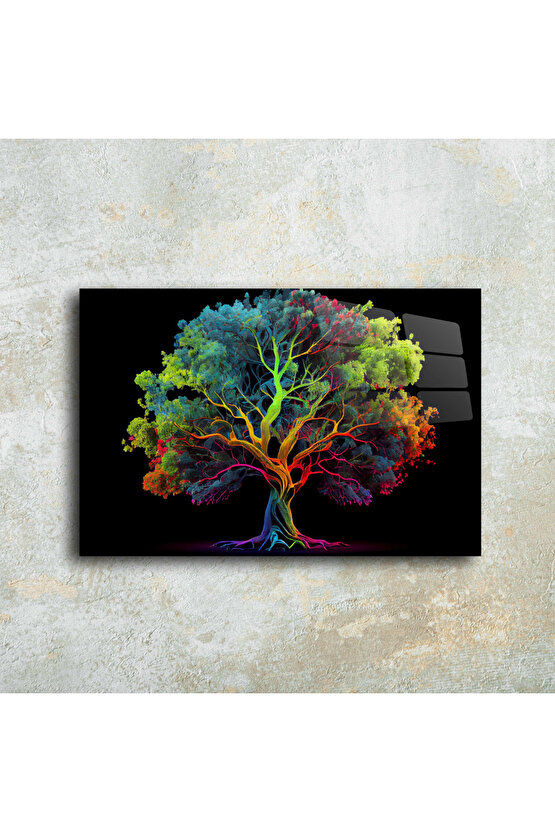 Hayat Ağacı Görseli Cam Tablo Duvar Dekoru 4