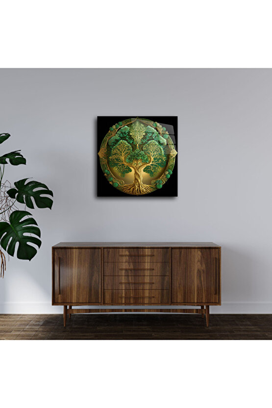 Hayat Ağacı Görseli Cam Tablo Duvar Dekoru 3