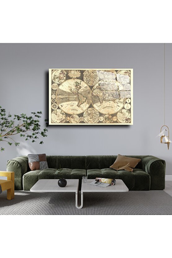 Harita Görseli Cam Tablo Duvar Dekoru 1