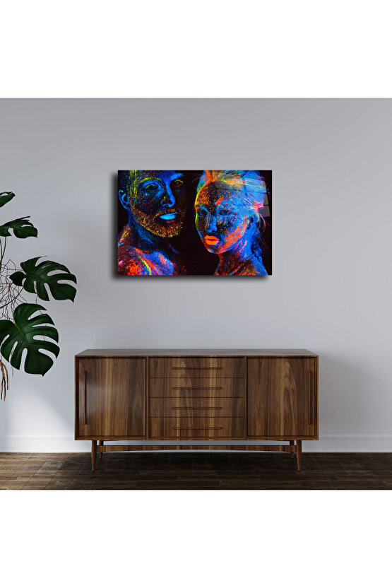 Fosfor Renkli İnsan Portreleri Cam Tablo Duvar Dekoru