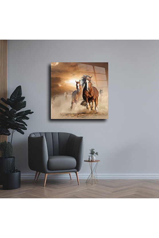 At Temalı Cam Tablo Duvar Dekoru 3