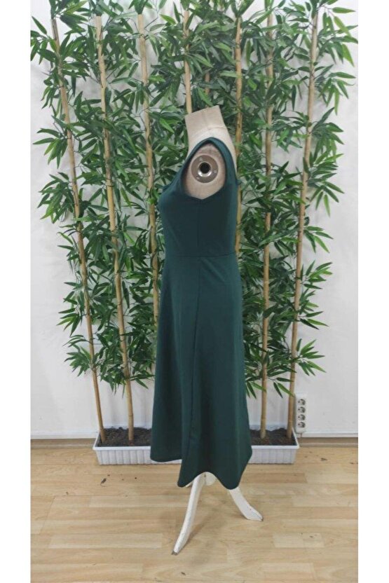 Kadın Askılı Kare Yakalı Midi Ithal Krep Elbise