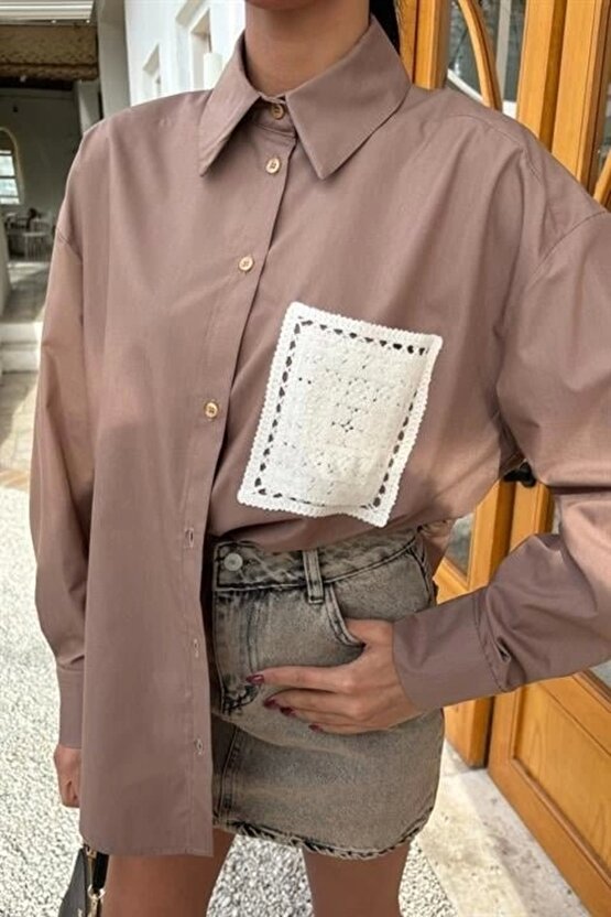 Süzine Cepli Arkası Yırtmaçlı Oversize Gömlek 3420