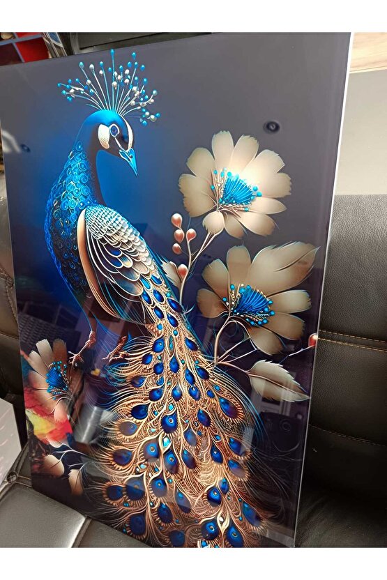 Tavus Kuşu Cam Tablo Duvar Dekoru 2