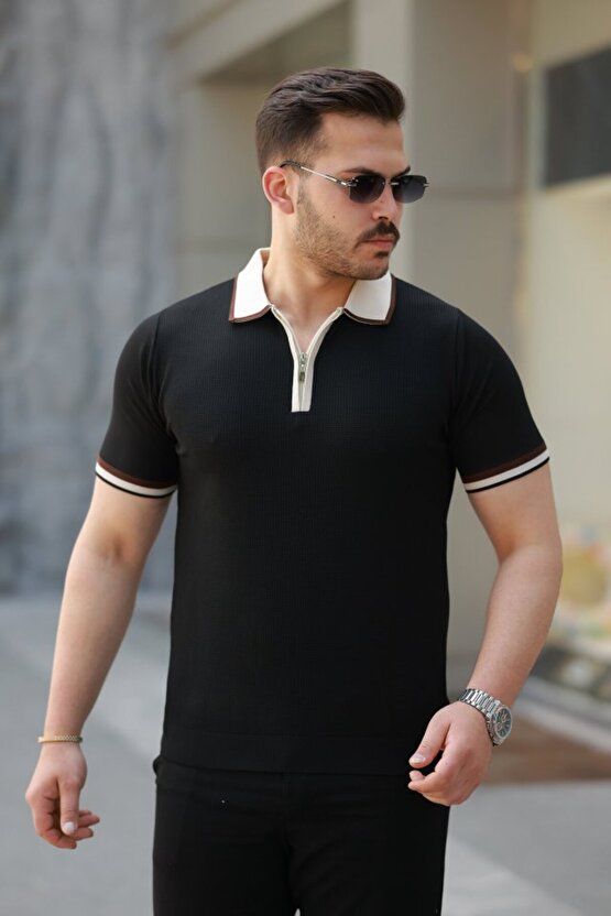 munn collection Erkek Renkli Yaka Kısa Kollu Tişört