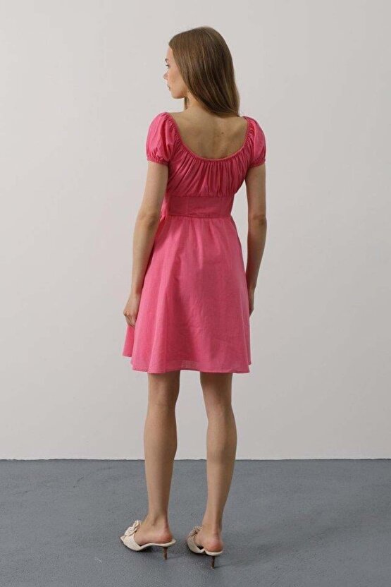 Beli Korseli Mini Elbise - Fuşya