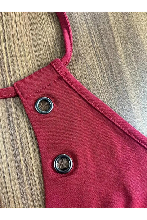 Kadın Askılı Kuş Gözü Ve Dekolte Detay Boyundan Bağlamalı Viskon Bluz