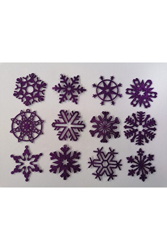 Mor Kar Tanesi Simli Eva Ağaç Ve Hediye Süsü 8x8 cm 12li
