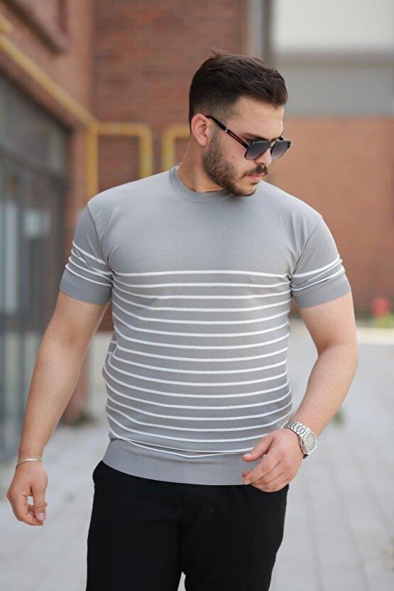 Erkek çizgi Desenli Bisiklet Yaka Kısa Kollu T-sihrt