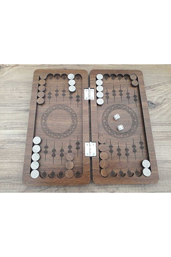 Mini Tavla Seyahat Tavla Cep Tavla 24x24 Özel Deri Kılıflı-KIZ KULESİ