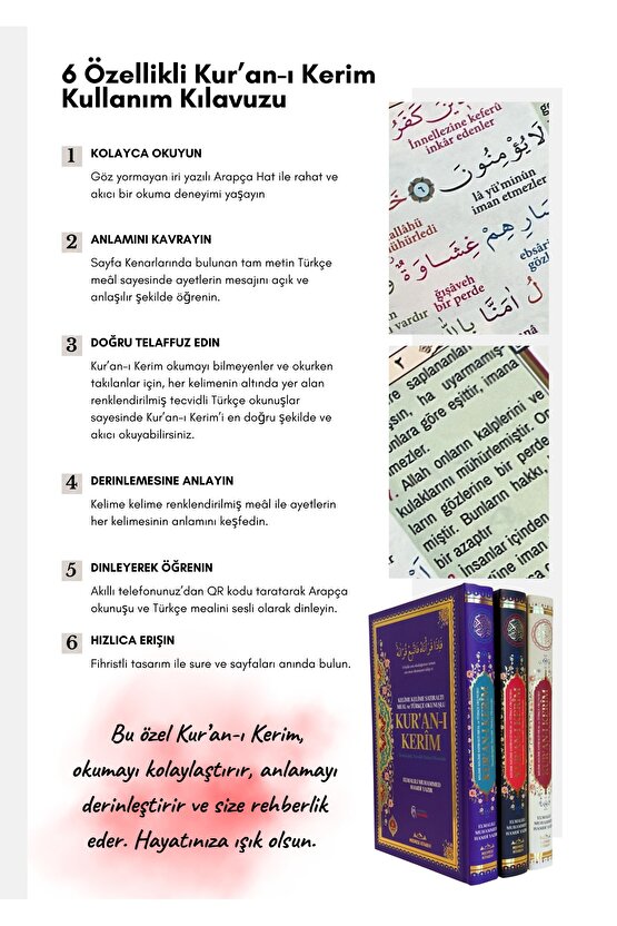 Rahle Boy Kuranı Kerim Ve Satır Arası Kelime Türkçe Okunuşlu Ve Meali 6 Özellikli Mealli Kuran