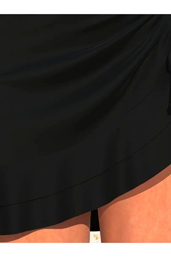 Kadın Yüksek Bel Yandan Büzgülü Fırfırlı Kısa Sandy Etek