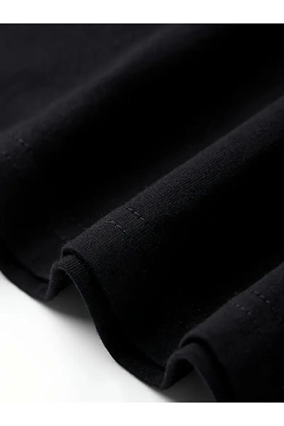 Baskılı Oversize Bisiklet Yaka T-shirt - Siyah