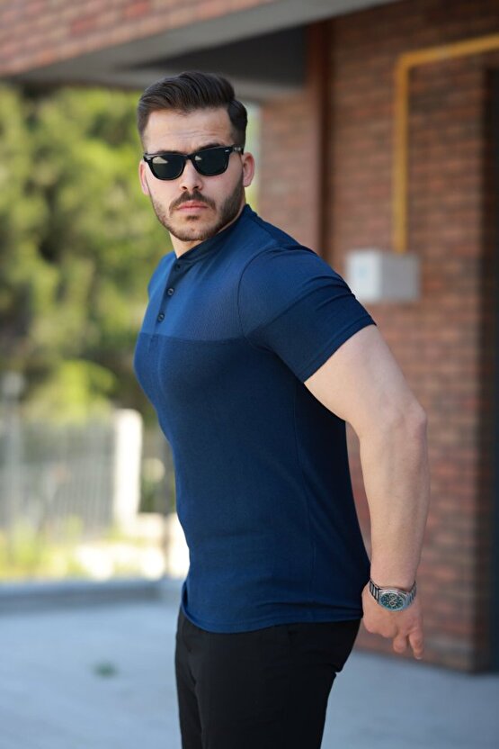 Erkek Hakim Yakalı Kısa Kollu Pamuklu T-shirt