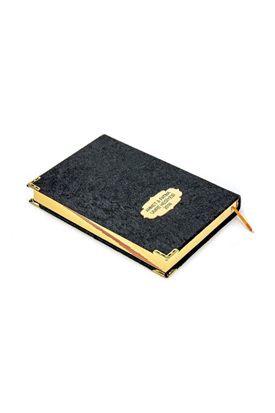 Kuranı Kerim - Kadife Kaplı - Isme Özel Plakalı - Mealli - Orta Boy - Siyah