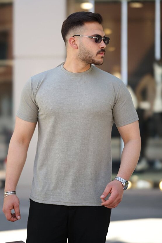 munn collection Erkek Ağaç Kabuğu Desenli Kısa Kollu T-shirt