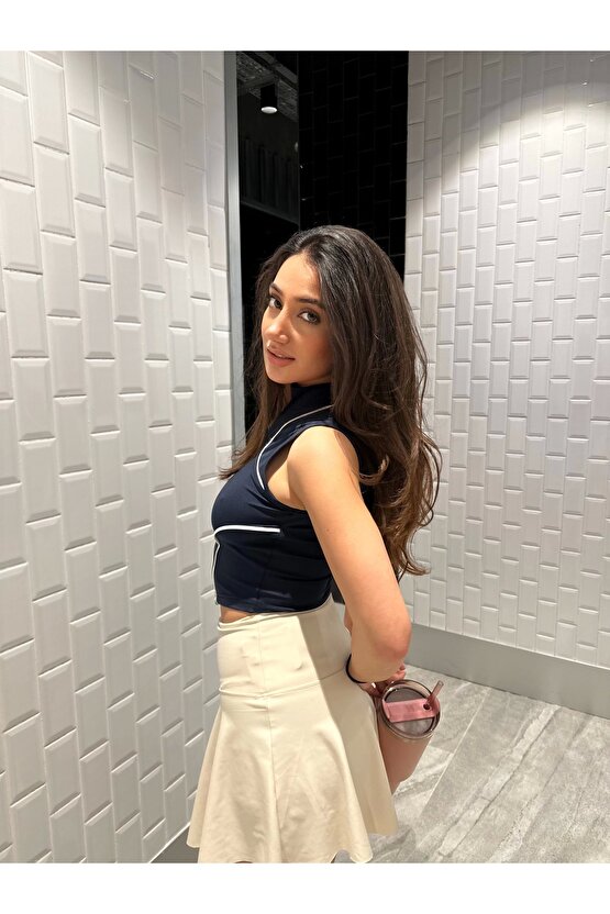 Krem Scuba Şort Etek