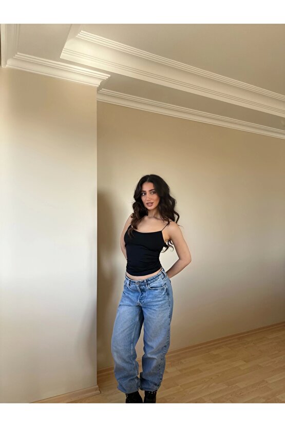 Siyah ZRA Model Poliamid İp Askı Bluz