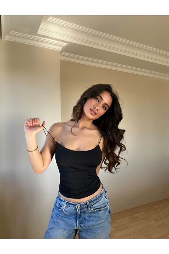 Siyah ZRA Model Poliamid İp Askı Bluz