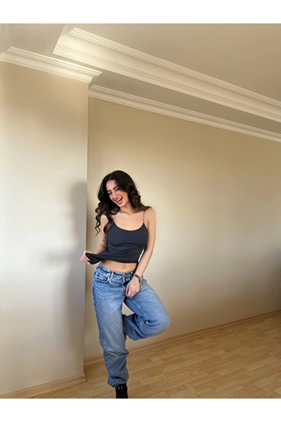 Antrasit ZRA Model Poliamid İp Askı Bluz