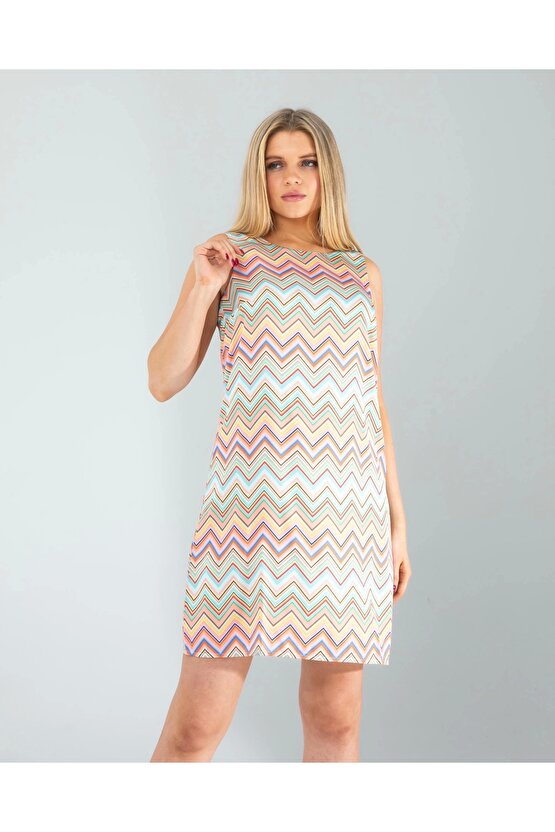 Geometrik Desen Saten Elbise