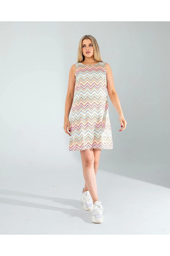 Geometrik Desen Saten Elbise